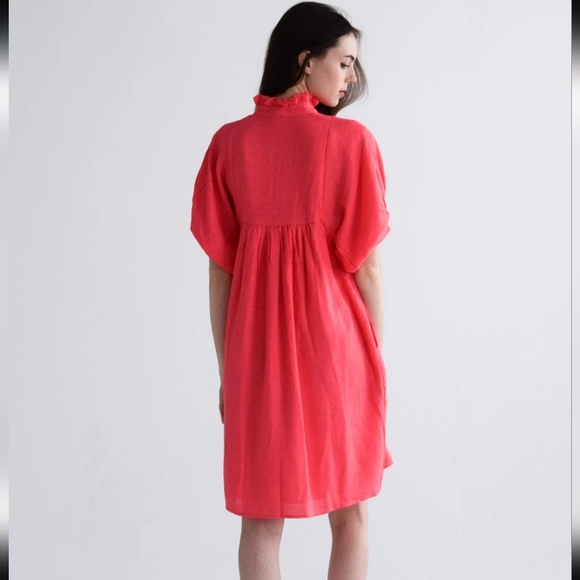 Never a Wallflower Knockout Pink Puff Sleeve High Neck Dress V-Neck Size M - Picture 2 of 6